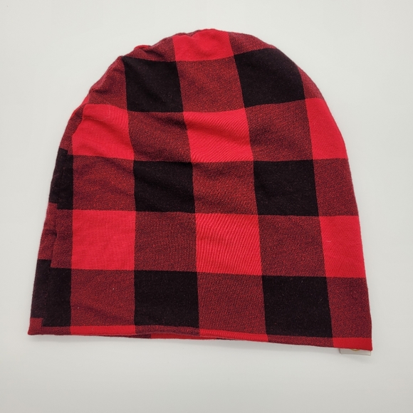 QUINN & DOT | slouchy bamboo buffalo plaid stretch beanie toque - Picture 3 of 5